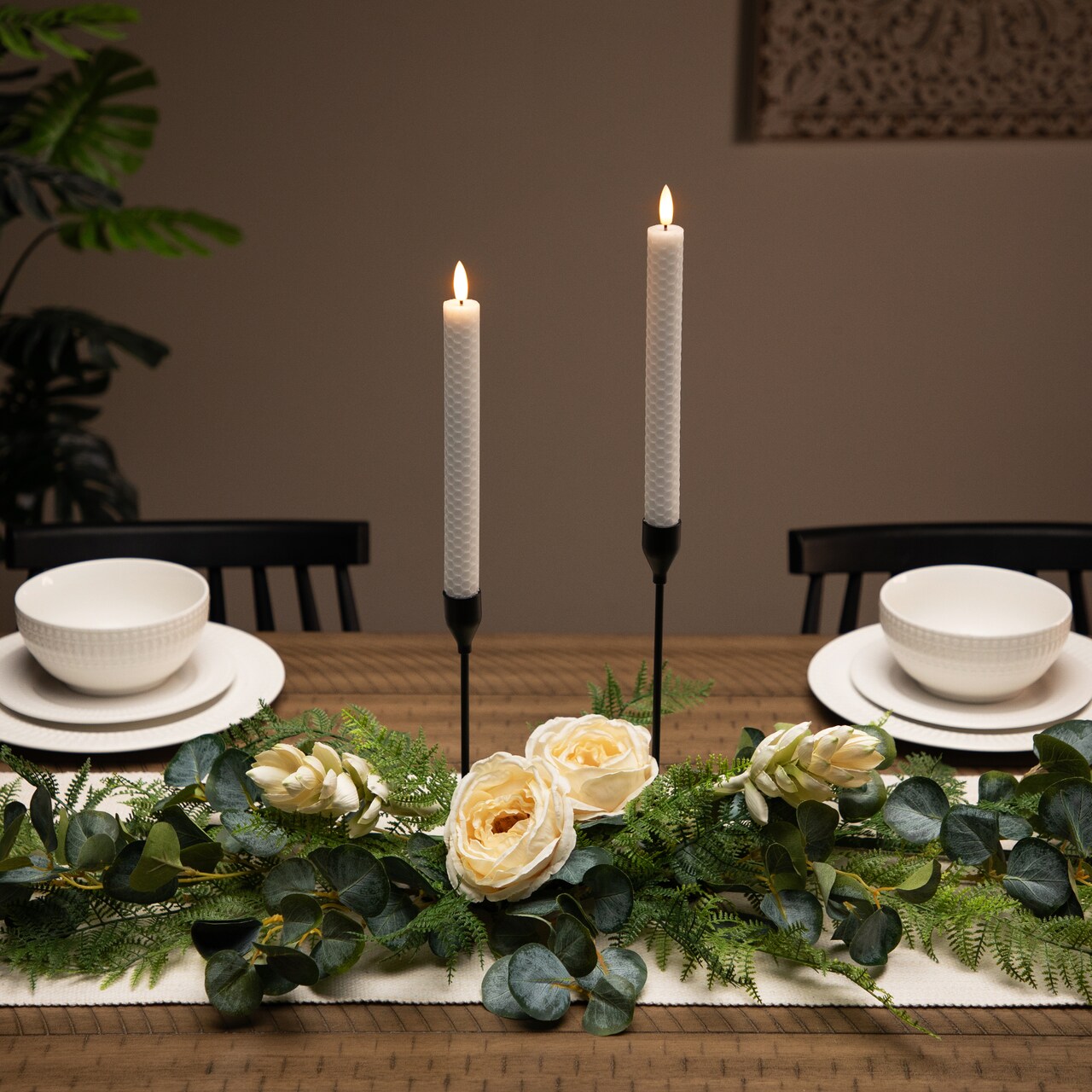 Northlight LED Flickering Flameless Taper Honeycomb Christmas Candles - 9.5" - White - Set of 2